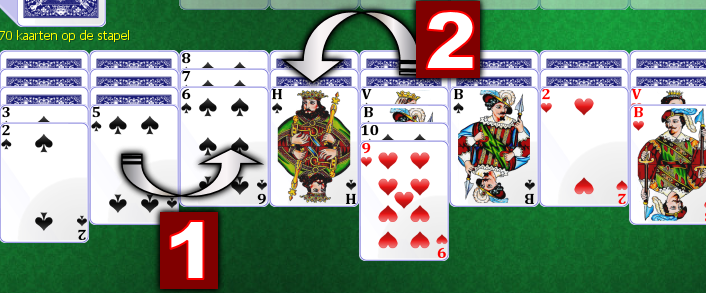 Spider Solitaire: verplaatsen