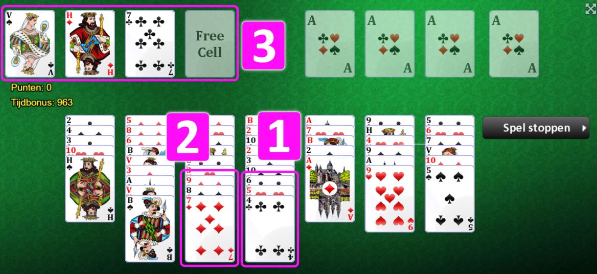 Freecell: verplaatsen